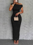 Asymmetrical One Shoulder Bodycon Maxi Dress