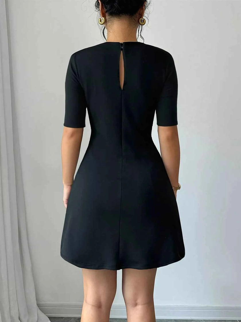 Mock Neck Short Sleeve Mini Dress