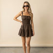 Square Neck Waist-Cinching Spaghetti Strap Mini Dress