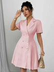 Double-Breasted Pleated Blazer Dress