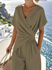 Full Size Surplice Short Sleeve Top and Pants Set Plus Size