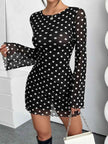 Backless Polka dot Long Sleeve Mini Mesh Dress