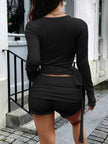 Long Sleeve Wrap Top and Shorts Set