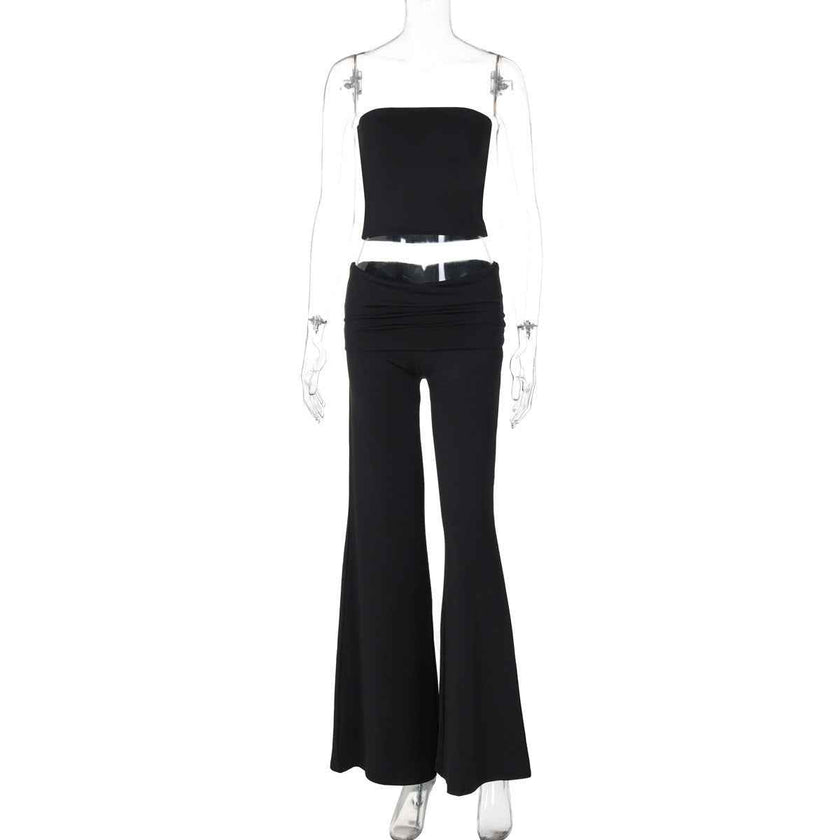 Solid Color Trumpet Neck Tube Top and Long Pants Slimming Set for Women Fashion New Arrival Summer Wear
