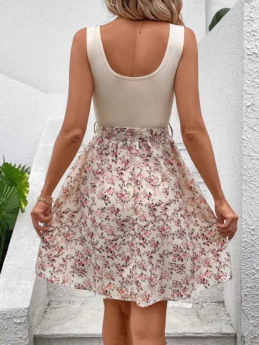 Tied Front Floral Mini Tank Dress