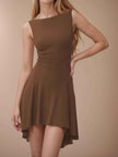 High-Low Round Neck Sleeveless Mini Dress