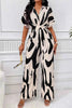 Printed V-Neck Short Sleeve Wide Leg Jumpsuit