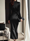 Satin Wrap Long Sleeve Midi Dress