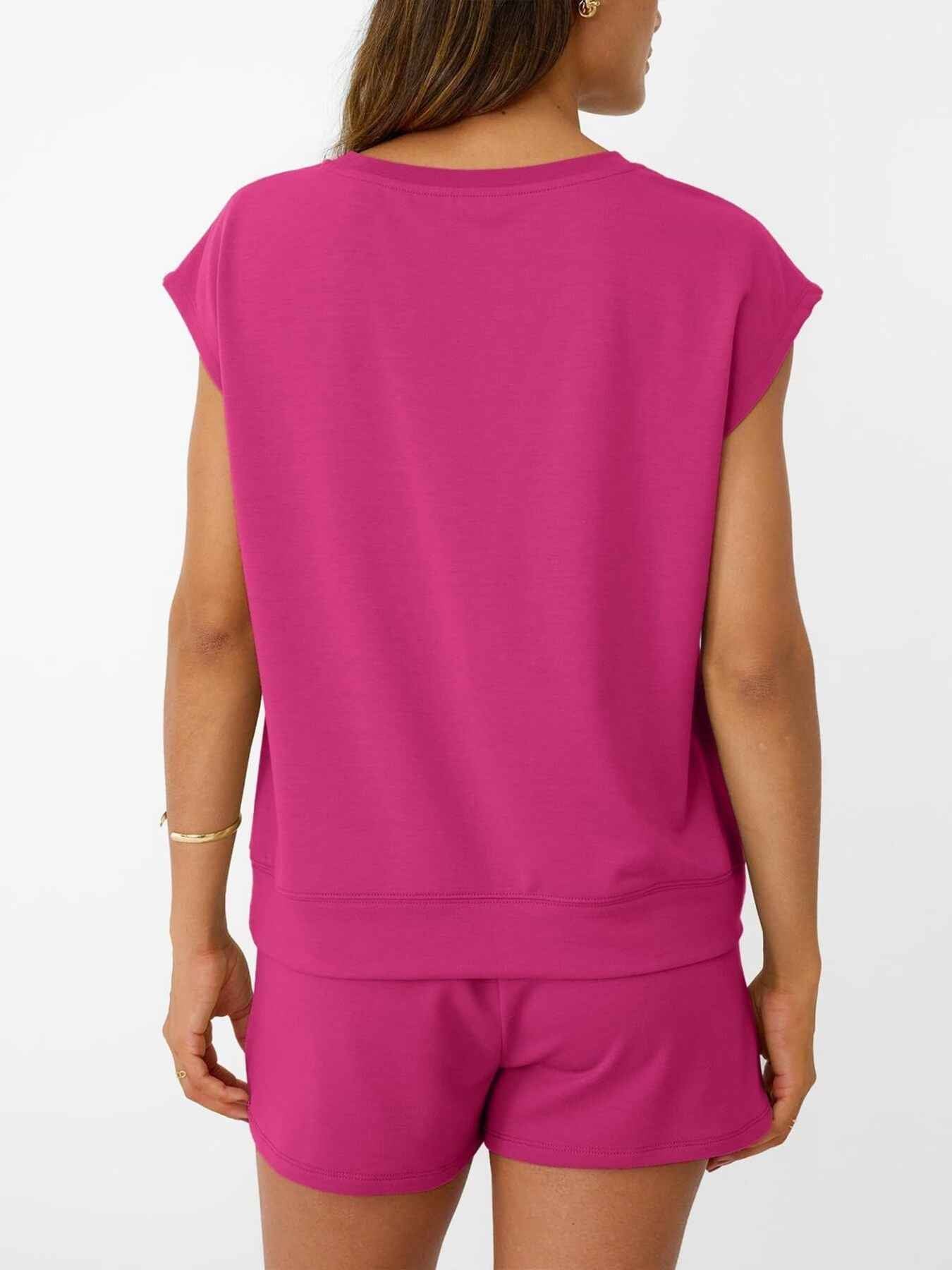 Round Neck Cap Sleeve Top and Shorts Set