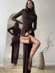 Turtleneck Long Sleeve Tie Waist Maxi Dress