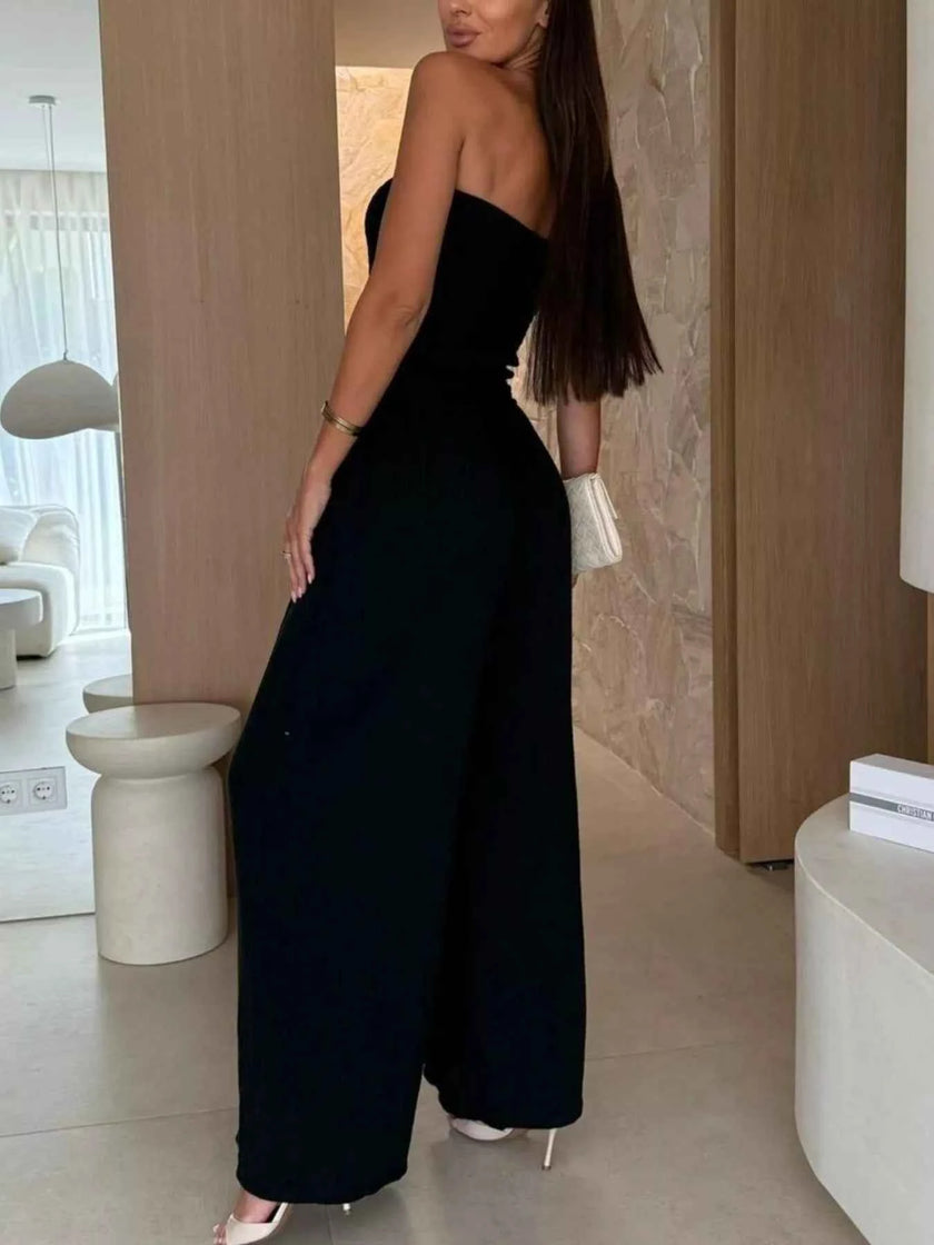 Smocked Tube Wide-Leg Jumpsuit
