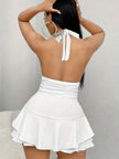Halter Neck Ruffle Hem Mini Dress