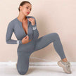 Seamless Fitness Long Sleeve Crop Top High Waist Leggings Sports Suits Women Female Yoga Set Workout Sportswear Gym Clothes Skim