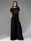 Full Size Sequin Short Sleeve Wide Leg Jumpsuit Plus Size