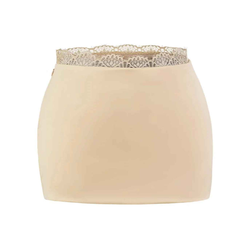 Lace patchwork low waisted satin A-line skirt