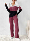 Color Block Half Zip Hooded Top and Pants Set