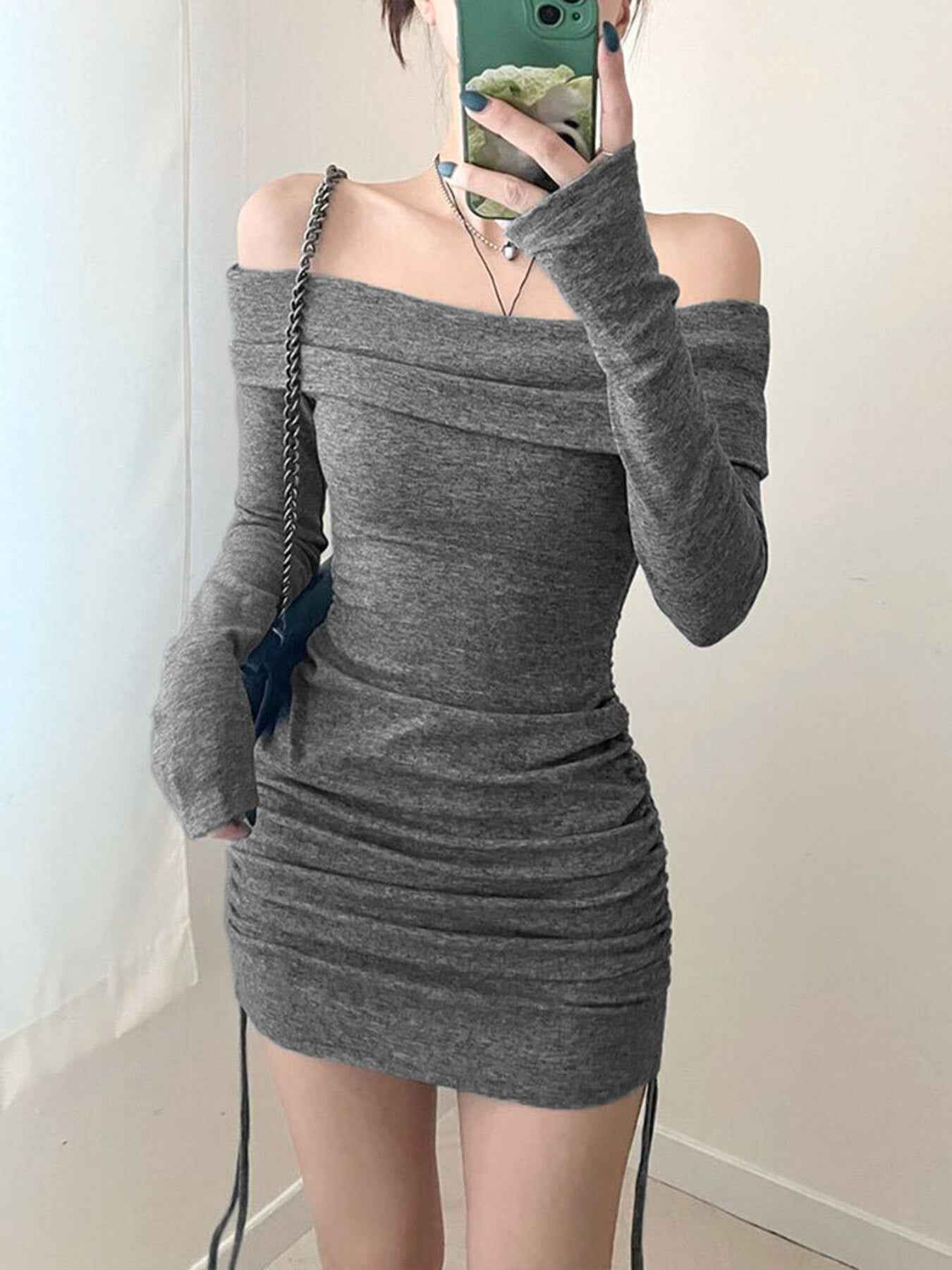 Off-Shoulder Ruched Bodycon Mini Dress