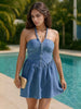Full Size Lace Up Halter Neck Denim Dress Plus Size