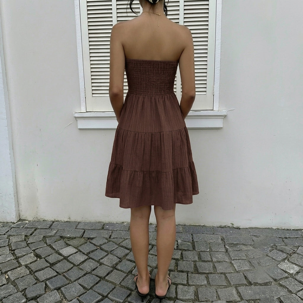 Smocked Strapless Tiered Ruffle Mini Dress