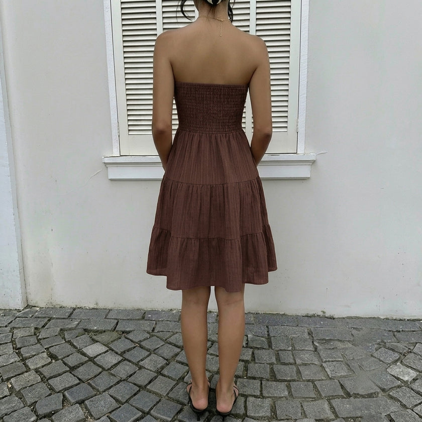 Smocked Strapless Tiered Ruffle Mini Dress