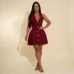 Pleated V-Neck Halter Backless Mini Dress