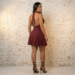 Pleated V-Neck Halter Backless Mini Dress