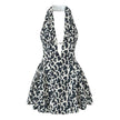 Leopard print deep V-neck halter dress