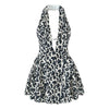 Leopard print deep V-neck halter dress