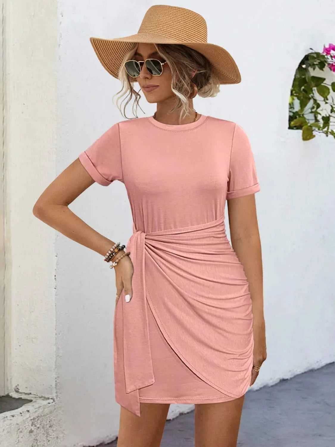 Round Neck Short Sleeve Mini Tee Dress