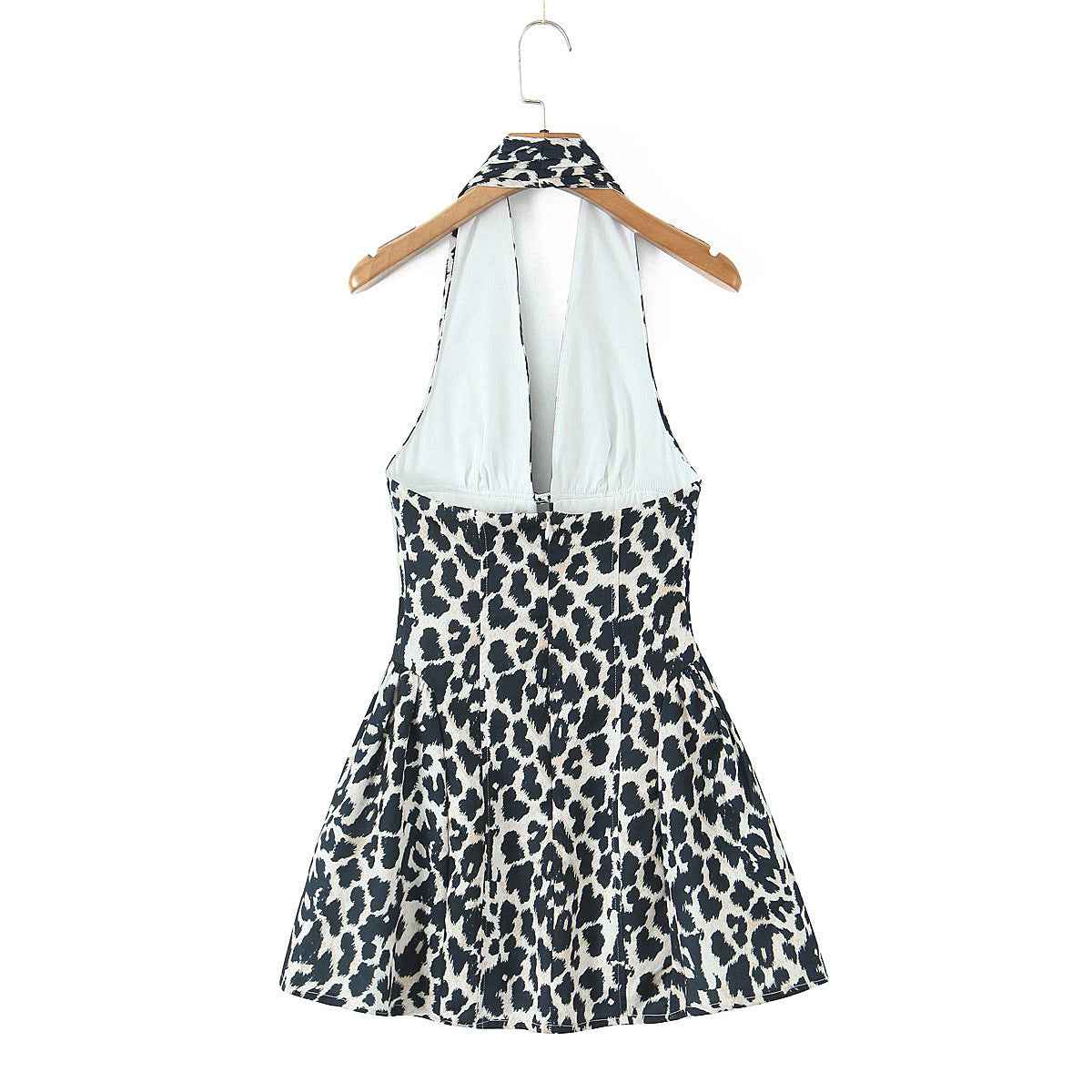 Leopard print deep V-neck halter dress