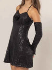 HYFVE Sequin Rosette Halter Mini Dress