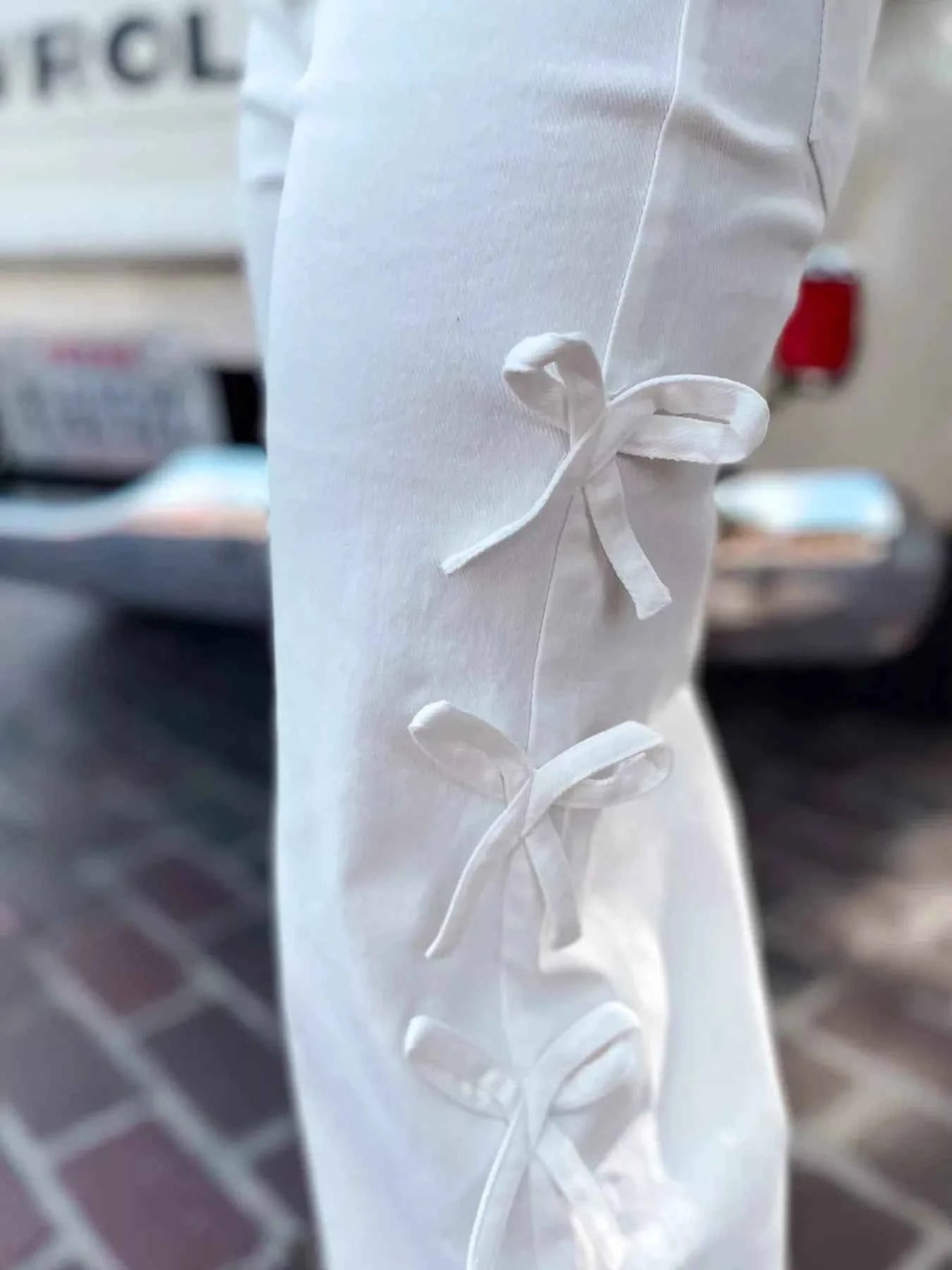 Bow-Accented Wide-Leg Pants
