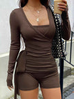Long Sleeve Wrap Top and Shorts Set