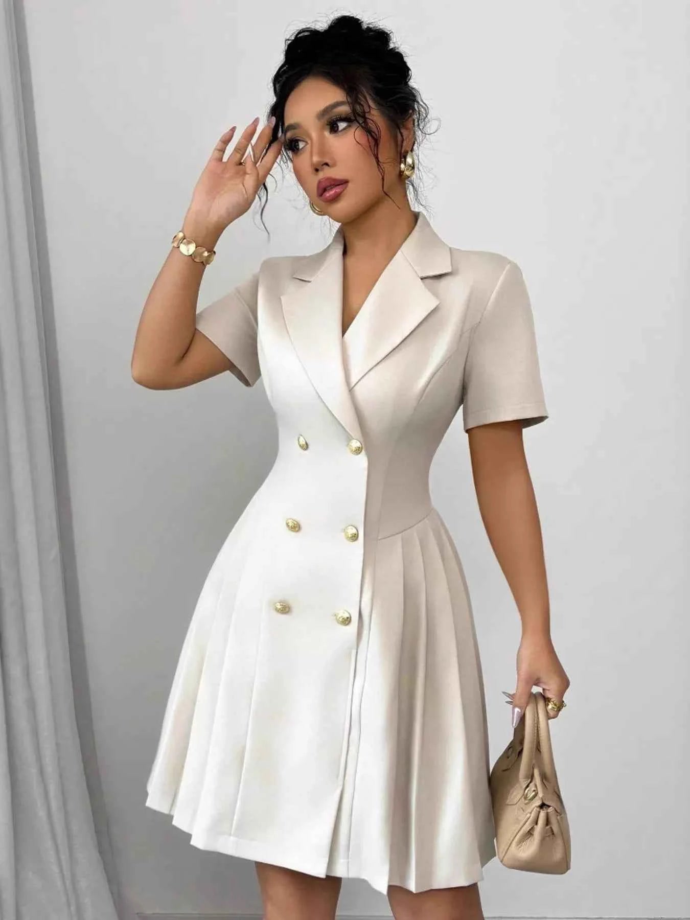 Double-Breasted Pleated Blazer Dress