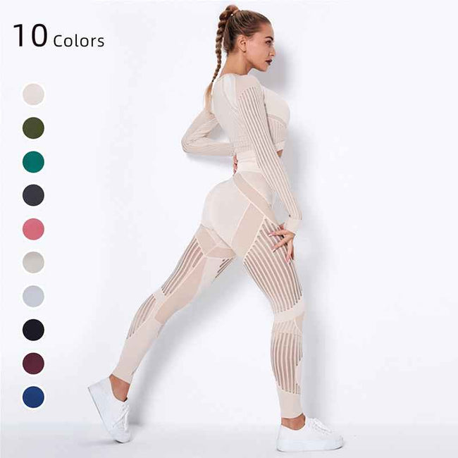 Hollow Out Seamless Yoga Set Sport Outfits Women Black Two 2 Piece Crop Top Bra Leggings Workout Gym suit Fitness Sport Sets