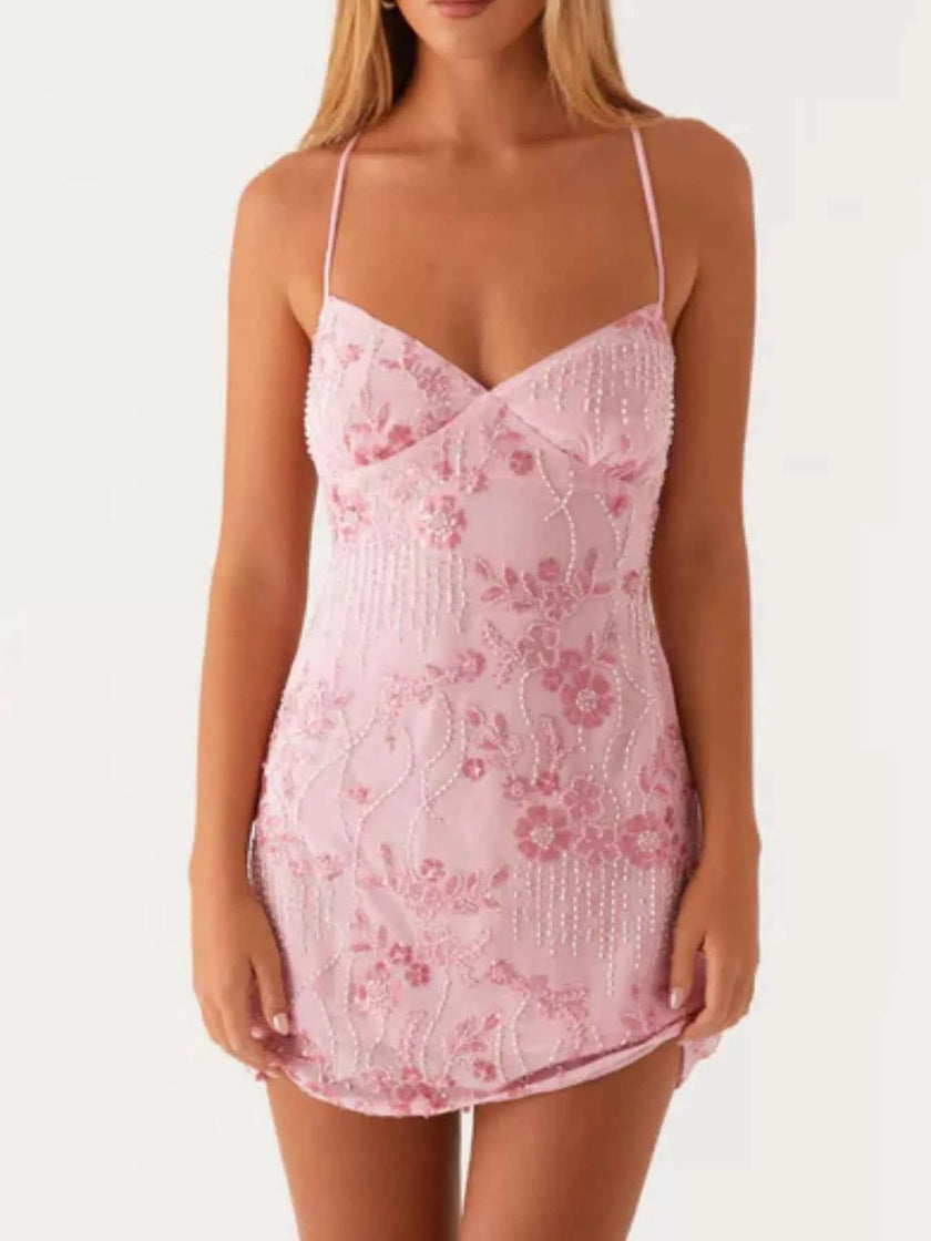 Beaded Floral Mini Dress
