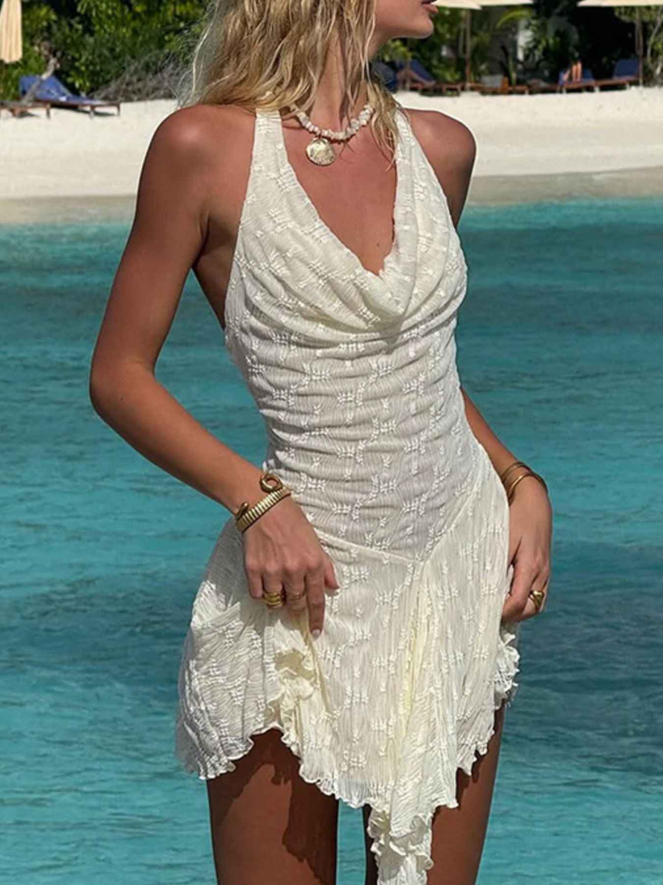 Halter Neck Asymmetrical Hem Mini Dress