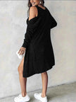 Ribbed Button Front Dress and Cardigan Sweater Set