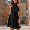 Sexy Charm Women's Beaded Sleeveless Fitted Halter Mini Dress