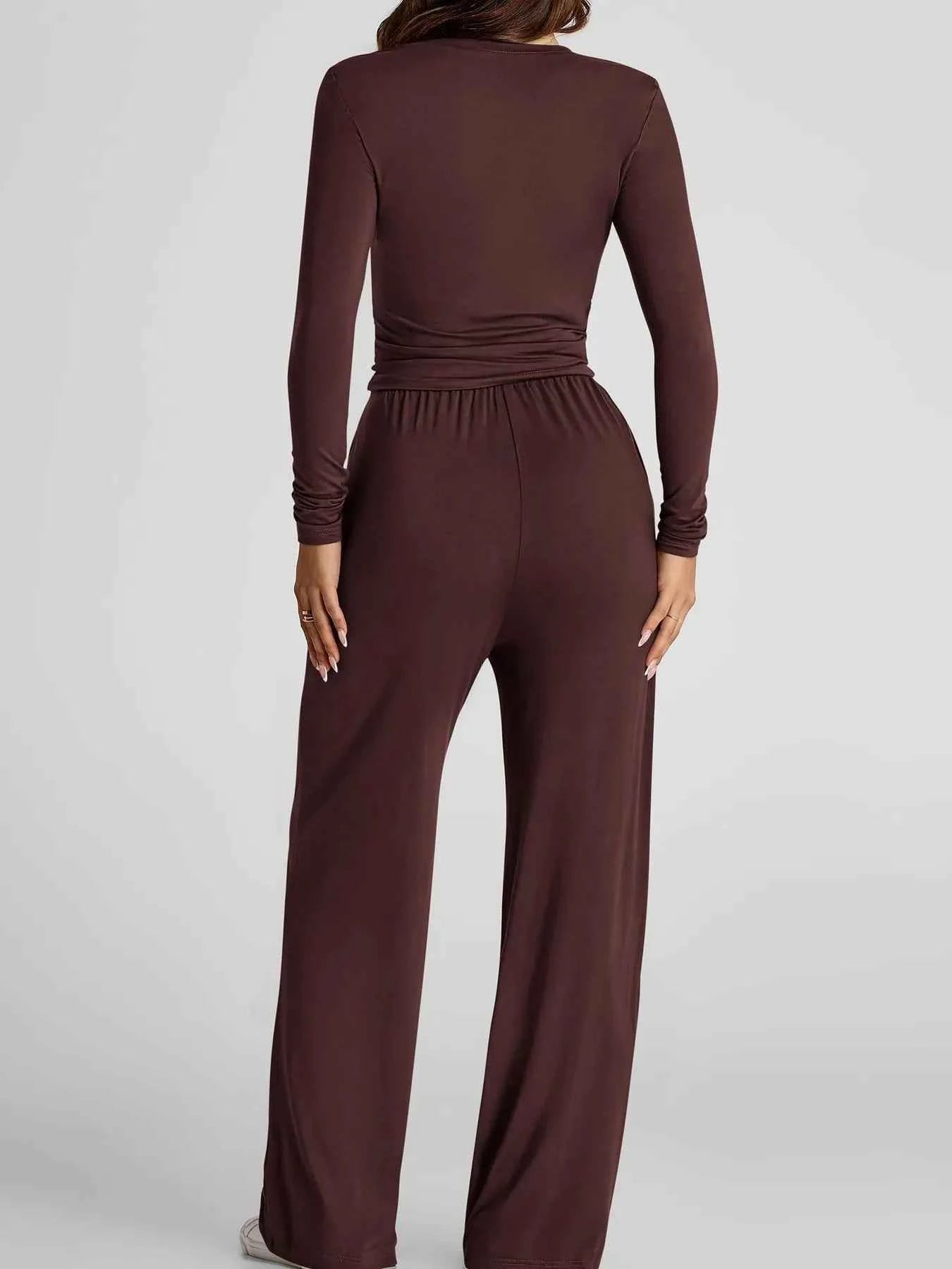 Round Neck Long Sleeve Top and Pants Set