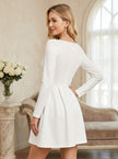 Pearl Trim Long Sleeve Mini Dress