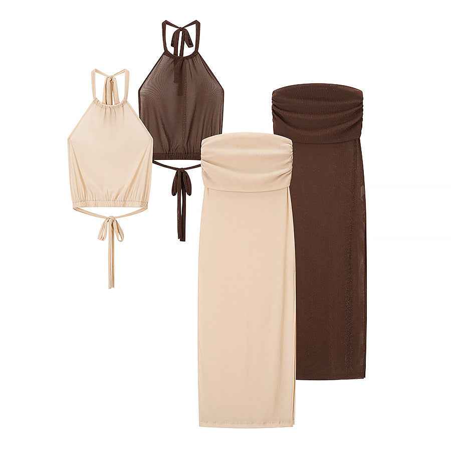 Sexy Crop Top and Fitted Maxi Skirt Set for Women