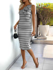 Flower Striped Single Shoulder Dress