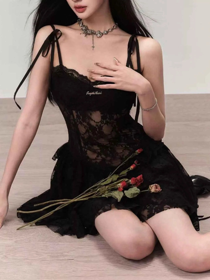 Lace Tie Shoulder Mini Dress