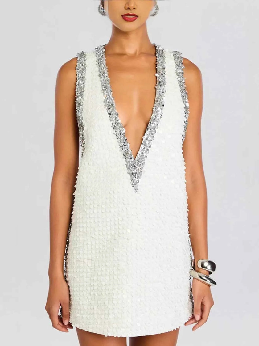 Sequin Embellished Sleeveless Mini Dress