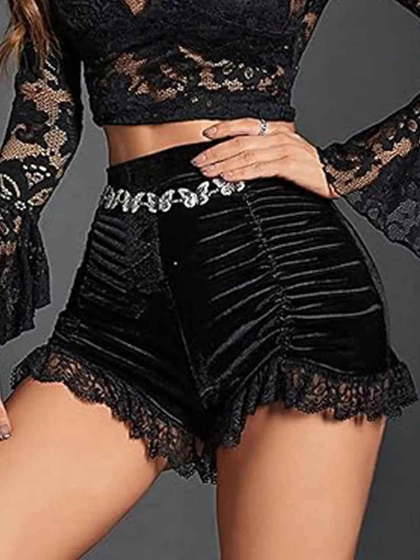 Ruched Lace Trim Shorts