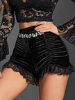 Ruched Lace Trim Shorts