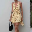 Foreign Trade New French Polka Dot Chiffon Dress Sexy Halter Deep V Fork Backless Pencil Skirt