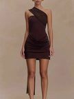 Asymmetrical One-Shoulder Ruched Mini Dress