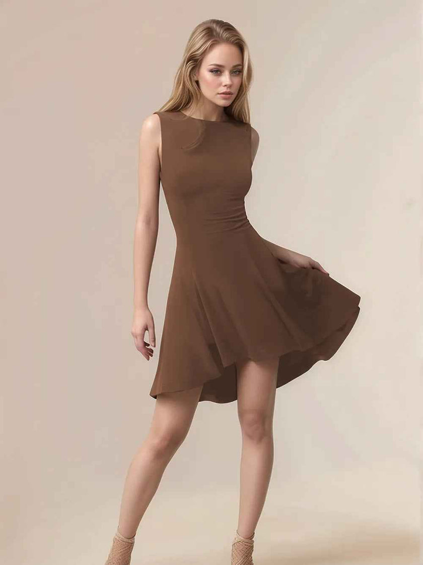 High-Low Round Neck Sleeveless Mini Dress